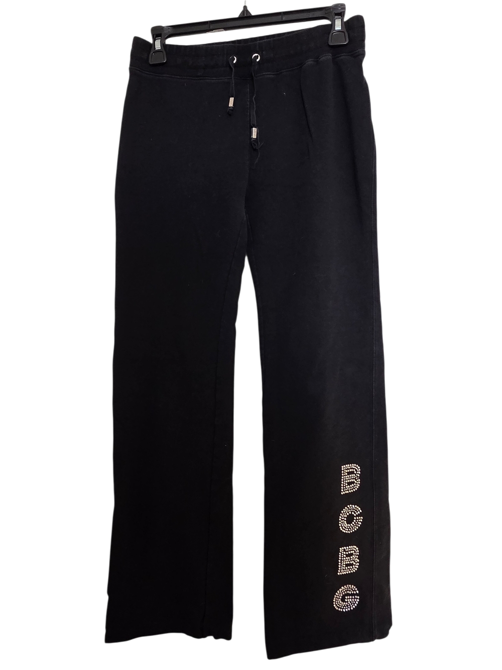 BCBG Black Straight Leg Rhinestone Logo Sweatpants